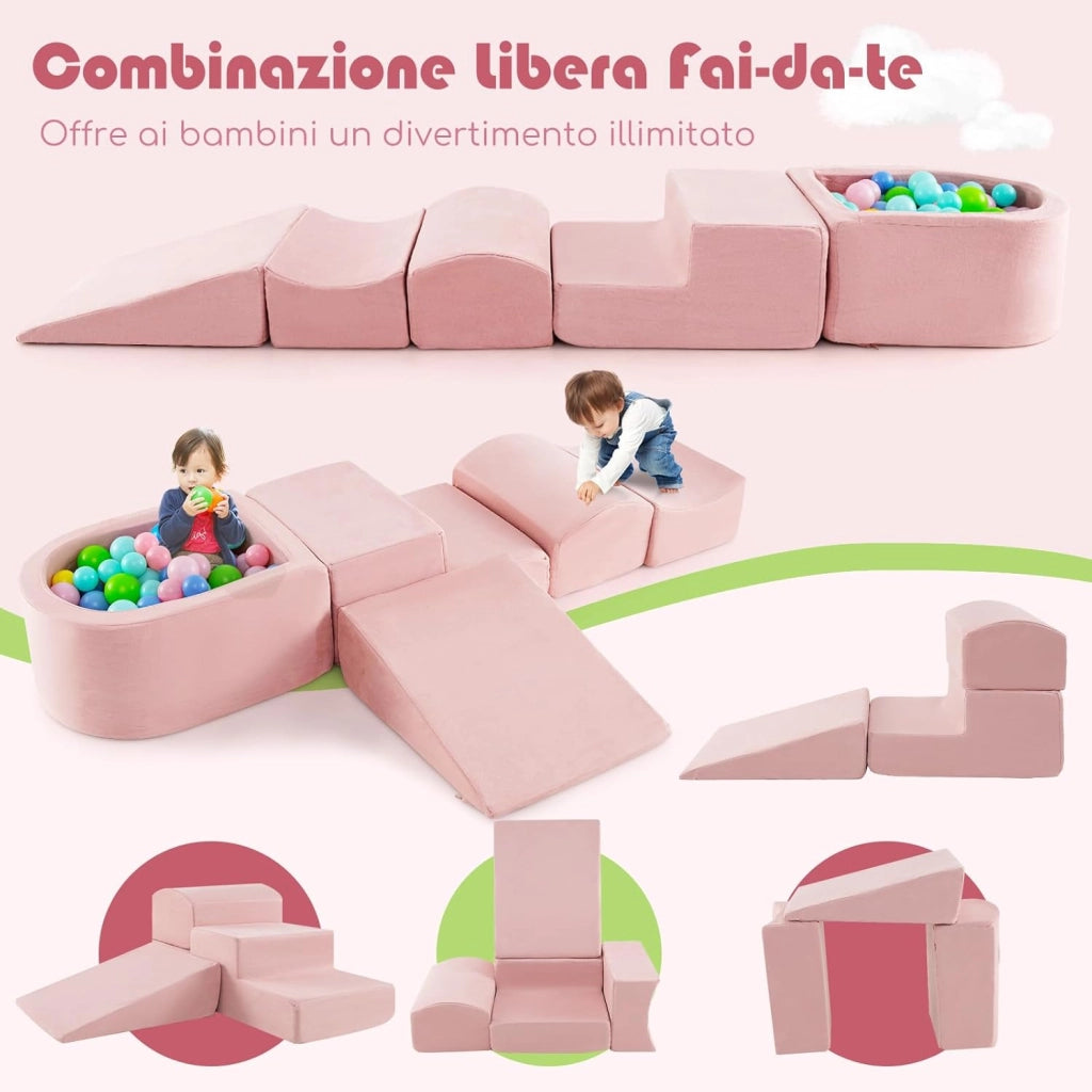 Set di 5 Pezzi Gioco in Schiuma, Blocchi con Piscina di Palline per Bambini, Coperture Lavabili con Cerniere, Blocchi Creativi per Stanza di Giocattoli, Camera da Letto (Rosa)