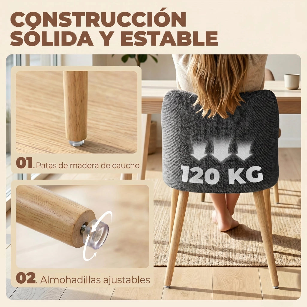 Set 2 Sedie da Pranzo ¨C Xylo ¨C Schienale Curvo Seduta Imbottita Gambe Legno Lino Grigio Chiaro