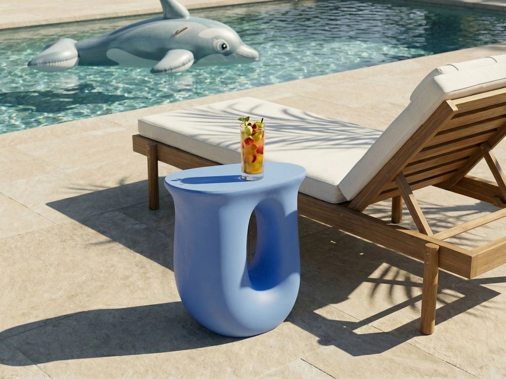 Tavolino decorativo blu in fibra di vetro con ossido di magnesio 42 x 28 cm Resistente ai raggi UV, alle macchie, alla ruggine, all'acqua e al vento Boho moderno Salotto all'aperto