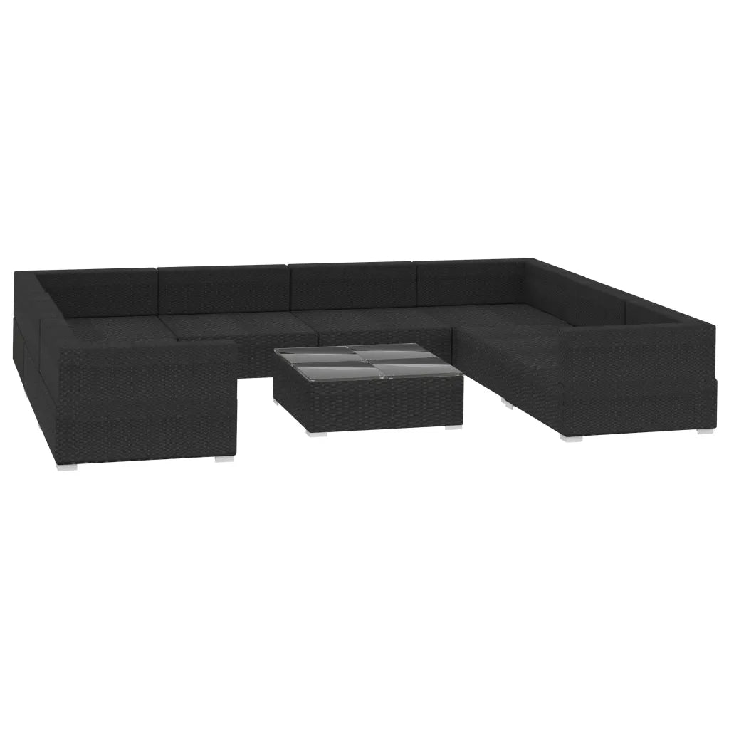 Set Divani da Giardino 9 pz con Cuscini in Polyrattan Nero 46786