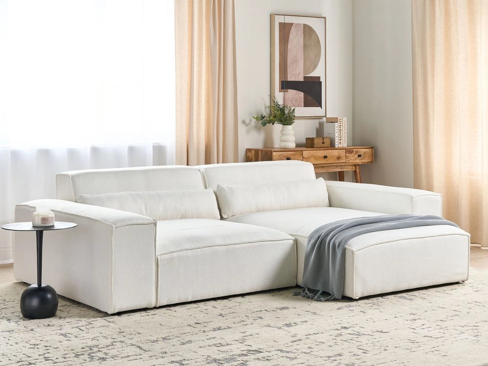 Divano angolare modulare a 2 posti a sinistra Divano componibile in boucle bianco con gambe nere Soggiorno moderno