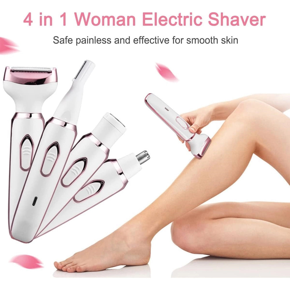 Trade Shop - Set Rasoio Elettrico Da Donna Per Corpo Viso Naso Indolore Ricaricabile Portatile 4in1 -