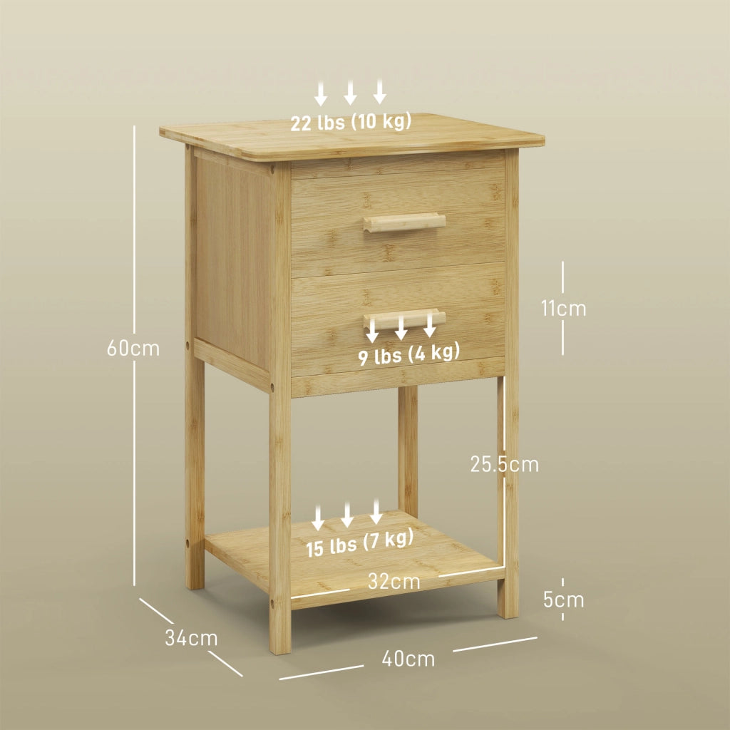 Comodino con 2 cassetti ¨C Xylo ¨C bamb¨´ naturale, 40x34x60 cm