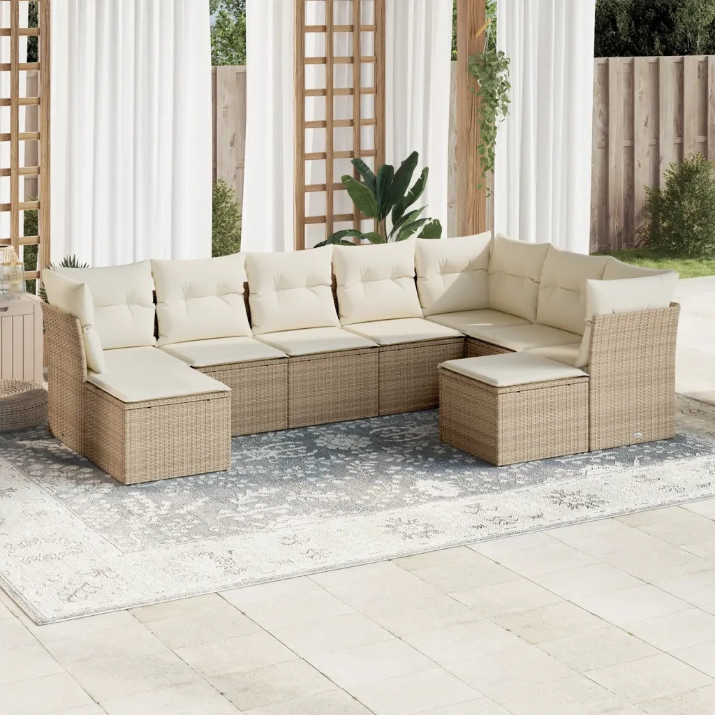 Set Divano da Giardino 9 pz con Cuscini Beige in Polyrattan 3218568