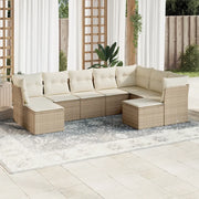 Set Divano da Giardino 9 pz con Cuscini Beige in Polyrattan 3218568