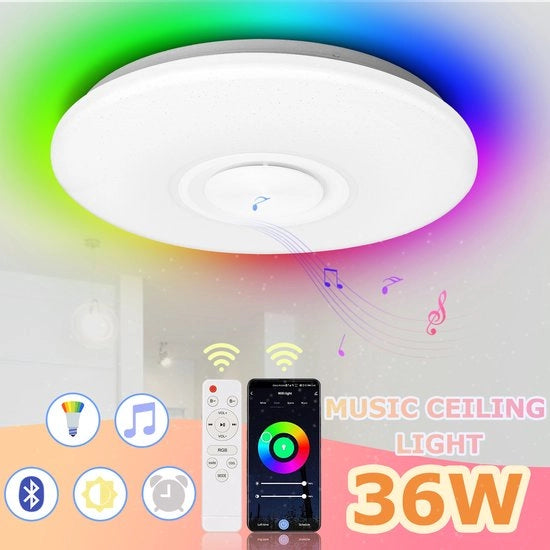 Plafoniera LED a LED RGB 36W con Altoparlante - Regola Colore e Luce con Comando a Distanza o App - Illuminazione Perfetta per Cucina, Hall, Camera da Bambini, Salotto e Bagno