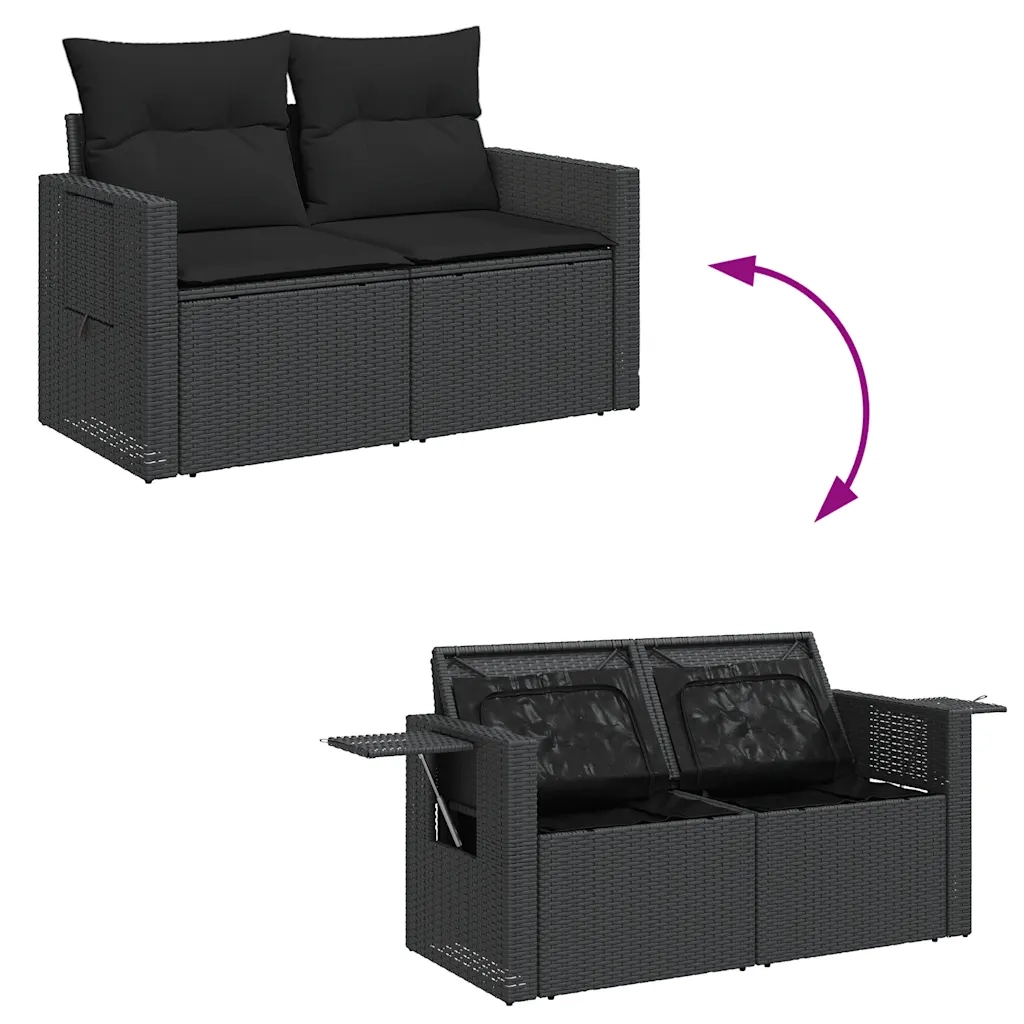 Set Divano da Giardino 6 pz con Cuscini Nero in Polyrattan 3327135