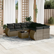 Set Divano da Giardino 9 pz con Cuscini Grigio in Polyrattan