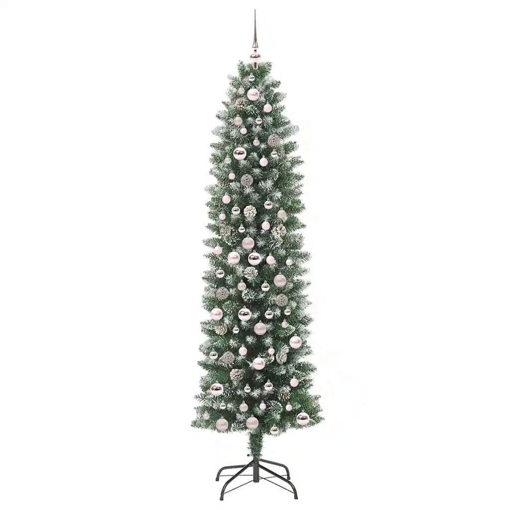 Albero di Natale Artificiale Sottile Verde e Bianco 210 cm 3395307