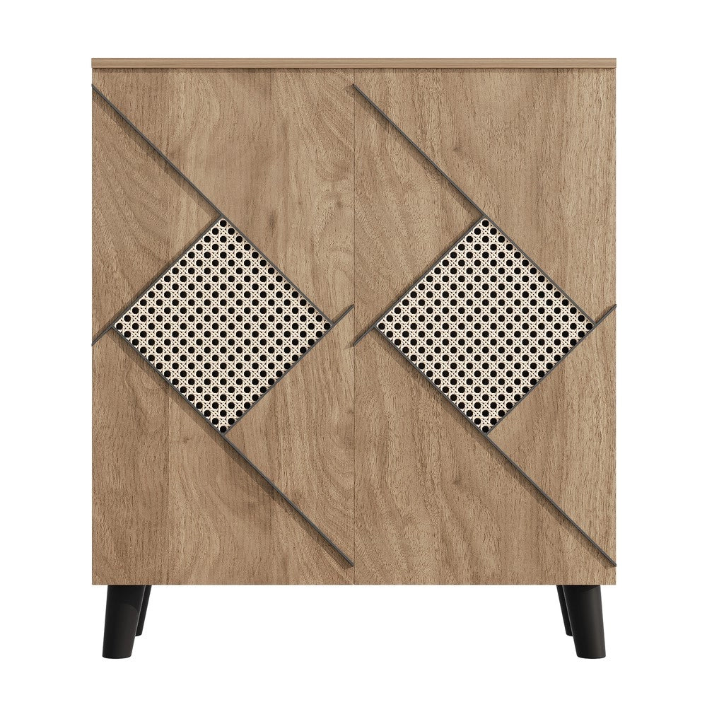 Scarpiera con Ante e Motivo in Rattan ¨C MINIMAL ¨C Bianco, 80x32x91 cm