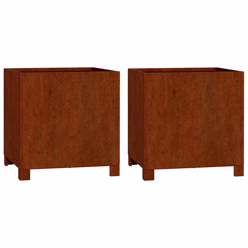 2 pz Fioriere | Cassetta per fiori | Vaso con Gambe Ruggine 40x40x40 cm Acciaio Corten