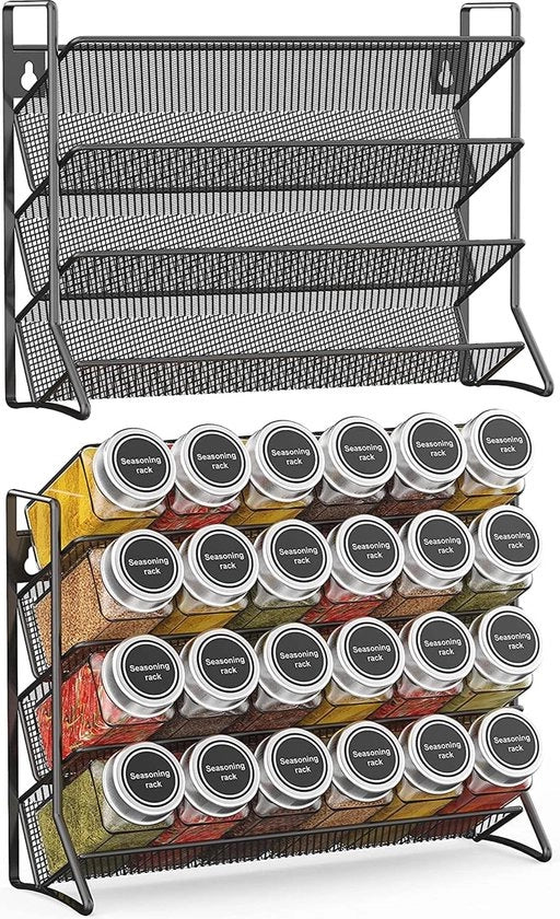 Organizzatore di Spezie per Cucina - Raccoglitore per 24 Contenitori di Spezie con Funzione di Risparmio di Spazio