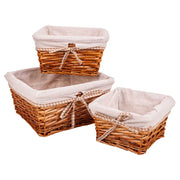 Set di 3 cestini in vimini foderati marroni