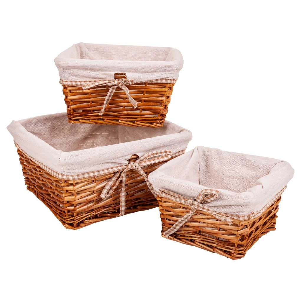 Set di 3 cestini in vimini foderati marroni