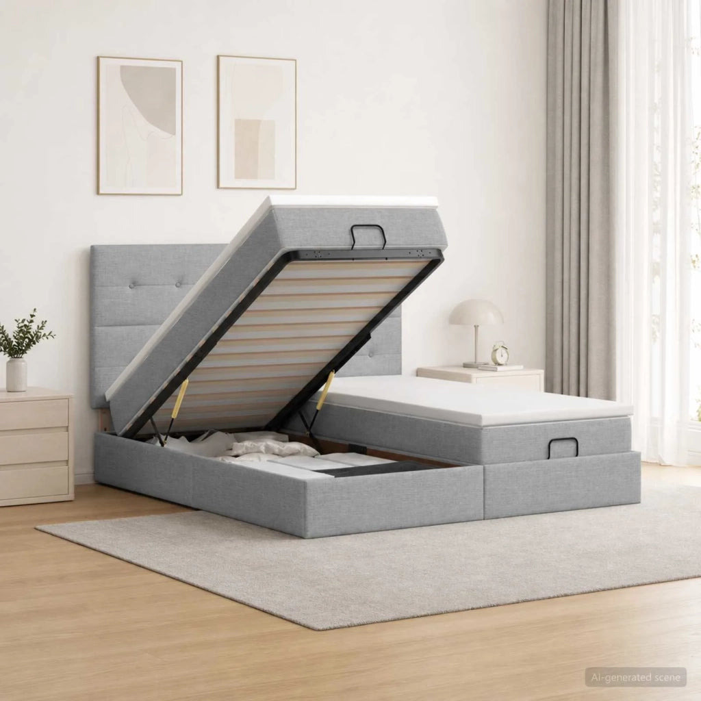 Letto Ottomano con Materasso e LED Grigio Chiaro 200 x 200 cm 3458444