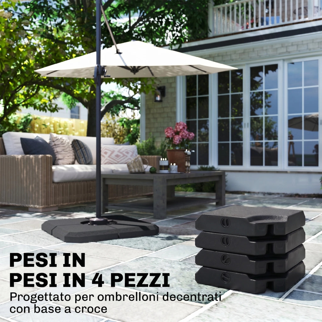 Base per Ombrellone 4 Pezzi Riempibile ¨C Minimal ¨C Nero 100x100cm