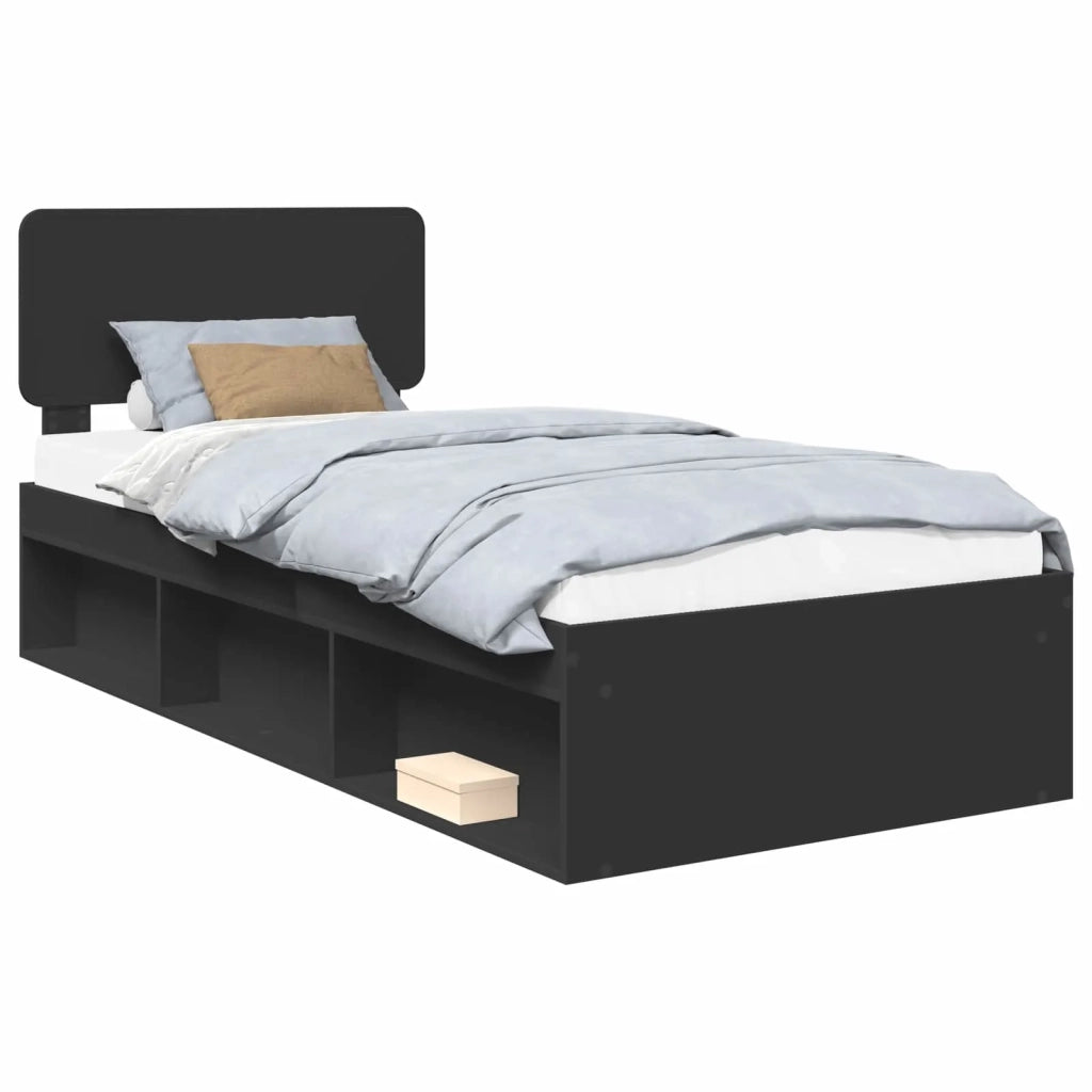 Struttura del letto con testiera Nero 90 x 190 cm Pino massello 3412133