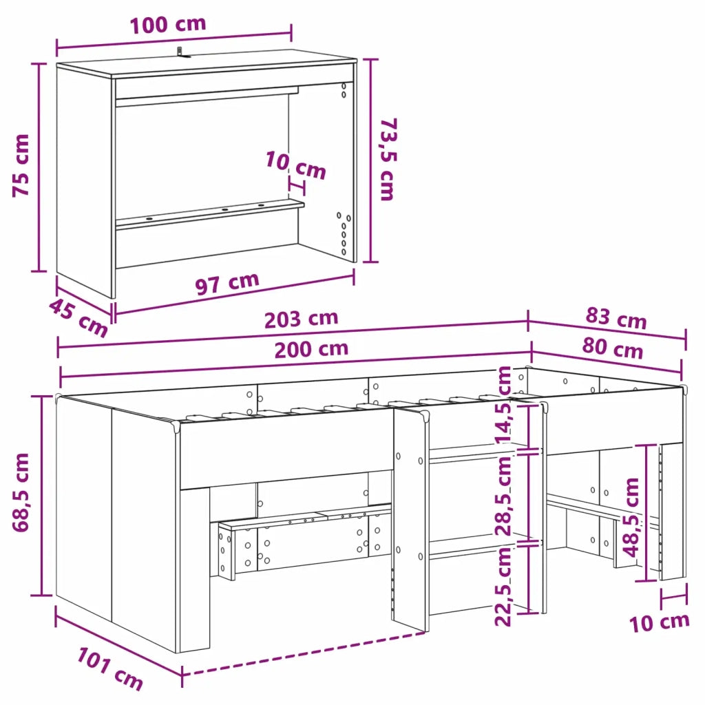 Letto alto per bambini con scrivania 2 pz Legno antico 3423444