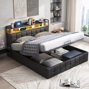 Letto matrimoniale 160x200 cm con contenitore LED USB testiera struttura letto MDF e PU - grigio