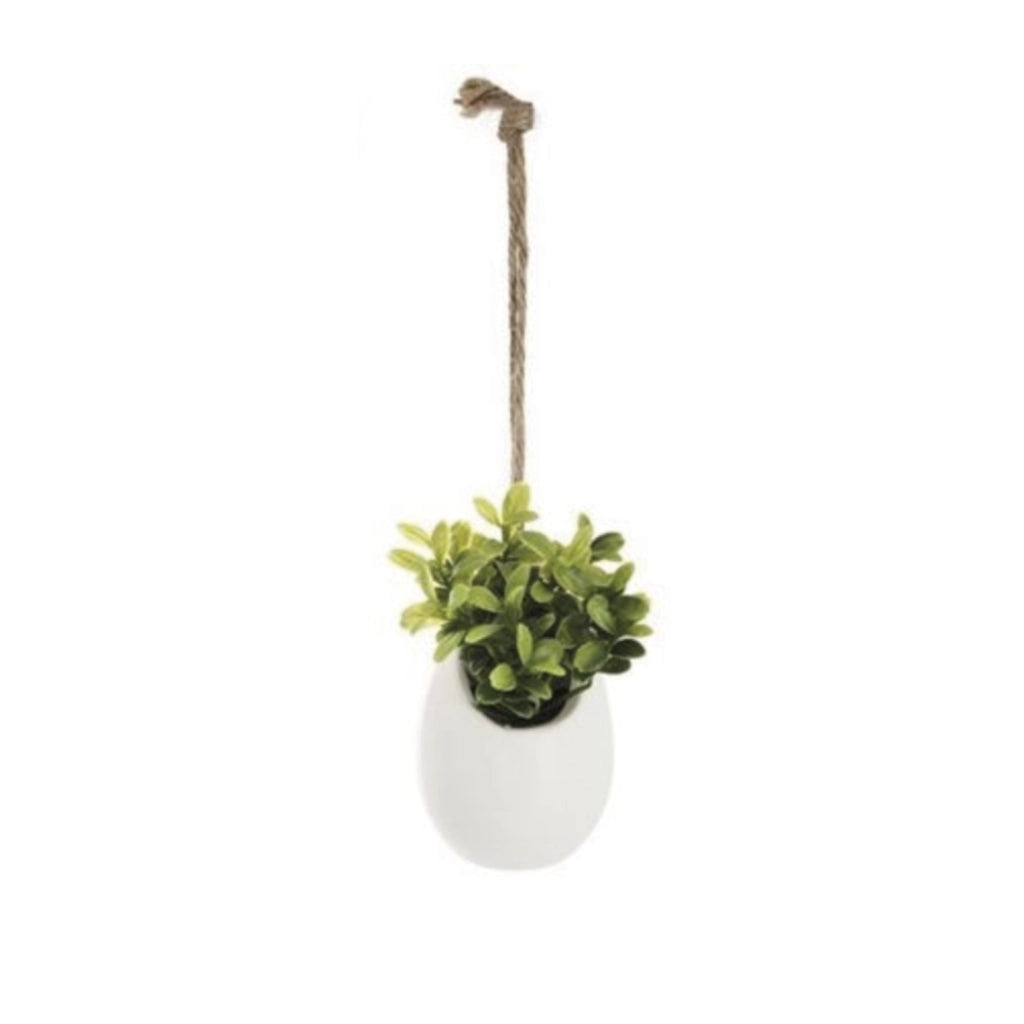 Mini vaso in ceramica bianca con piantina artificiale H11 cm