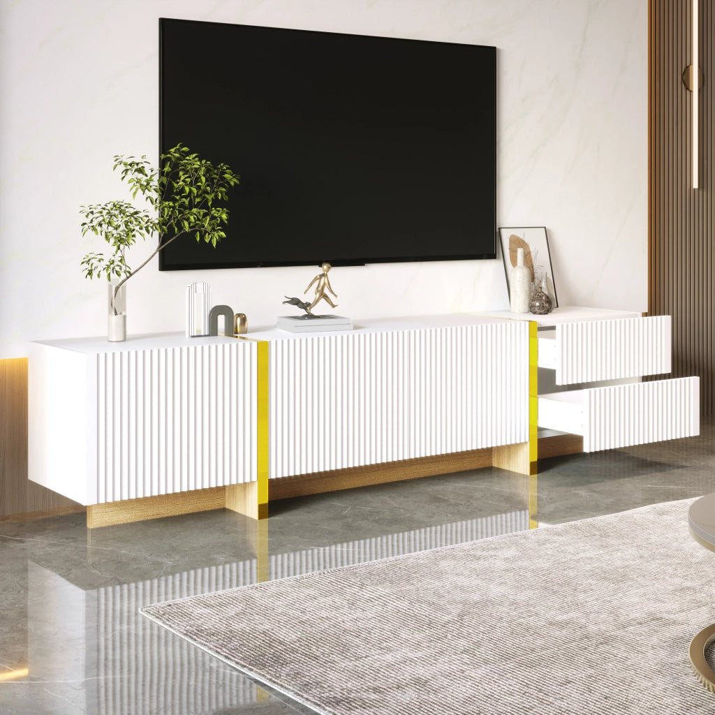 MOBILE TV 190x35x45 cm 3 Ante 2 Cassetti Bianco Oro Effetto legno