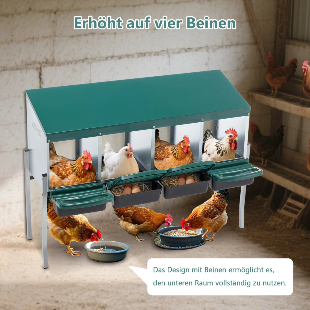 Nido per Galline con 4 Scomparti e Copertura ¨C MINIMAL ¨C Verde, per Esterno