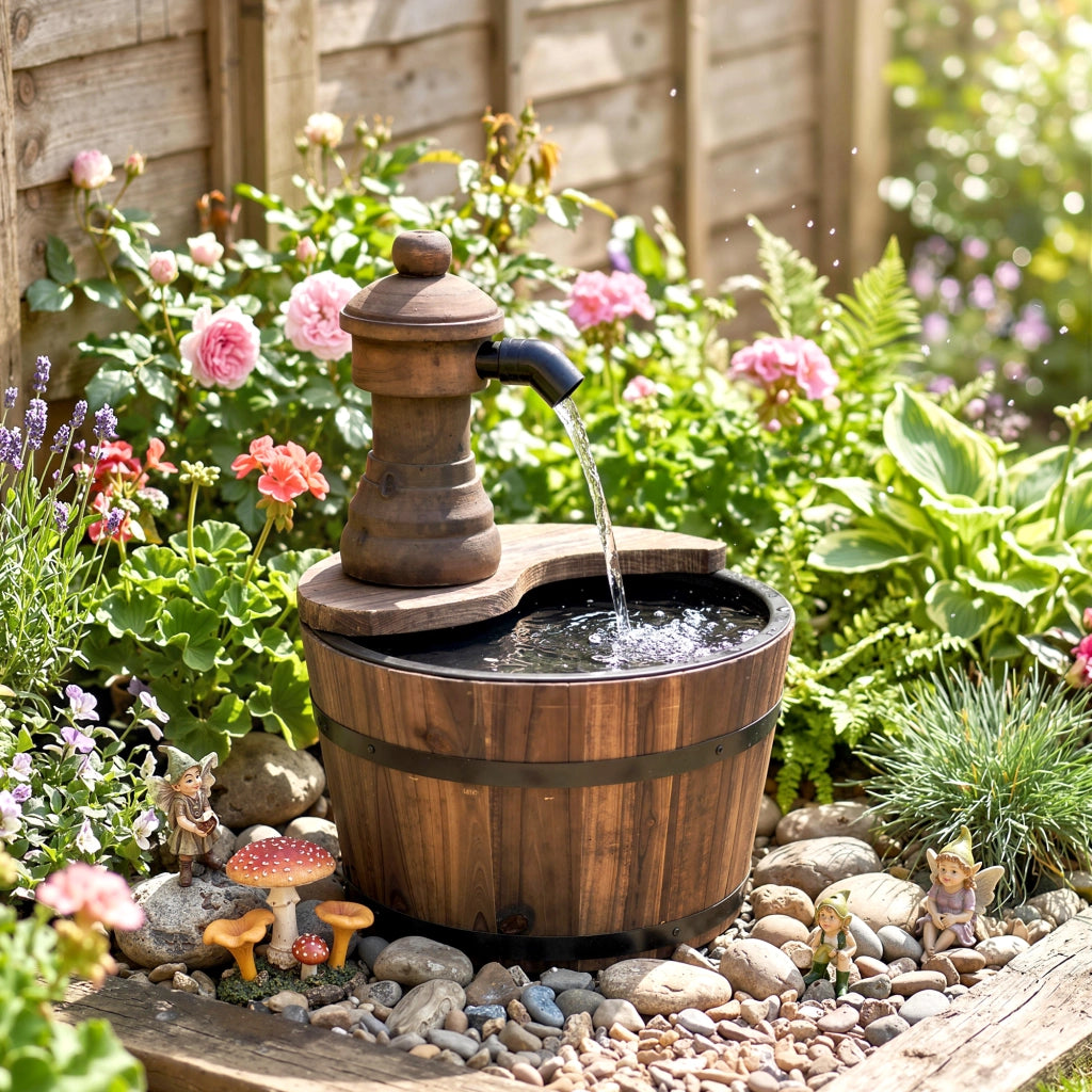 Fontana a Cascata da Giardino ¨C Xylo ¨C Legno Naturale con Pompa Elettrica 27x27x37 cm
