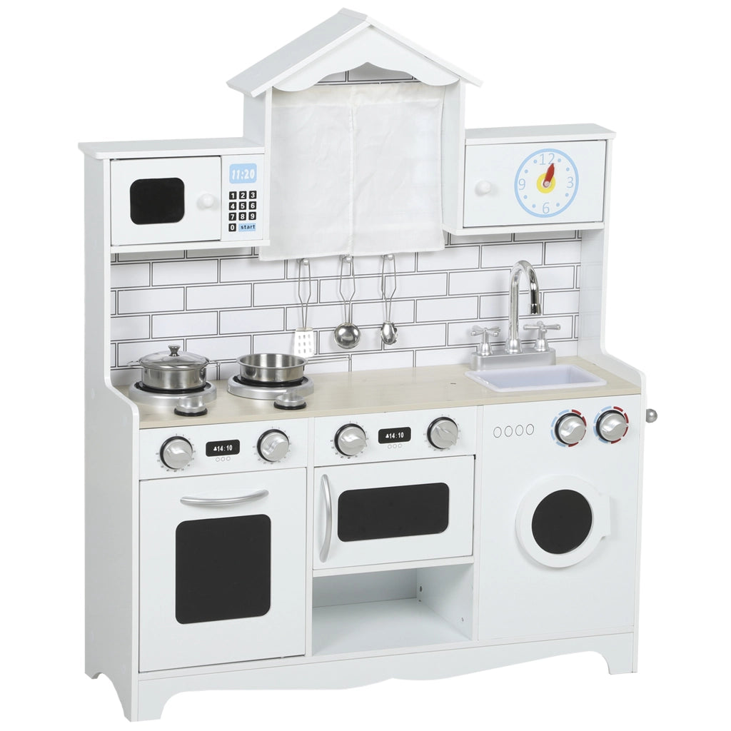 Cucina Giocattolo in Legno per Bambini con Accessori e Lavandino ¨C Minimal ¨C Bianco