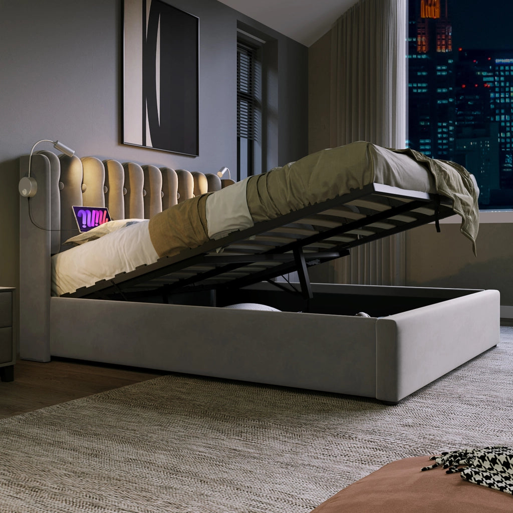 letto imbottito velluto grigio 140x200 cm