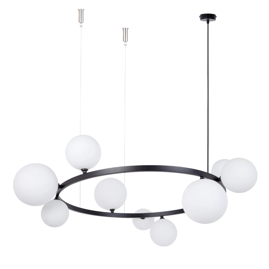 Lampadario Bolero nero anello vetro 9 sfere G9 Sigma