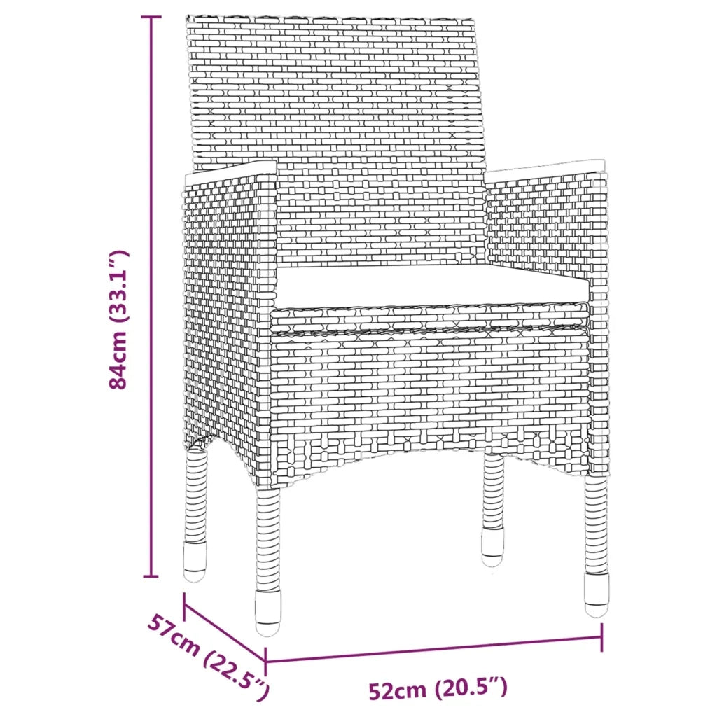 Set da Pranzo da Giardino 3 pz con Cuscini Grigio e Nero 3099347