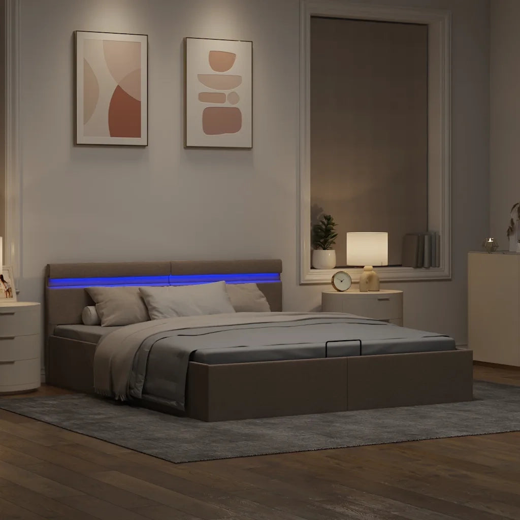 Giroletto Idraulico Contenitore LED-Struttura Letto Tortora Tessuto 160x200cm