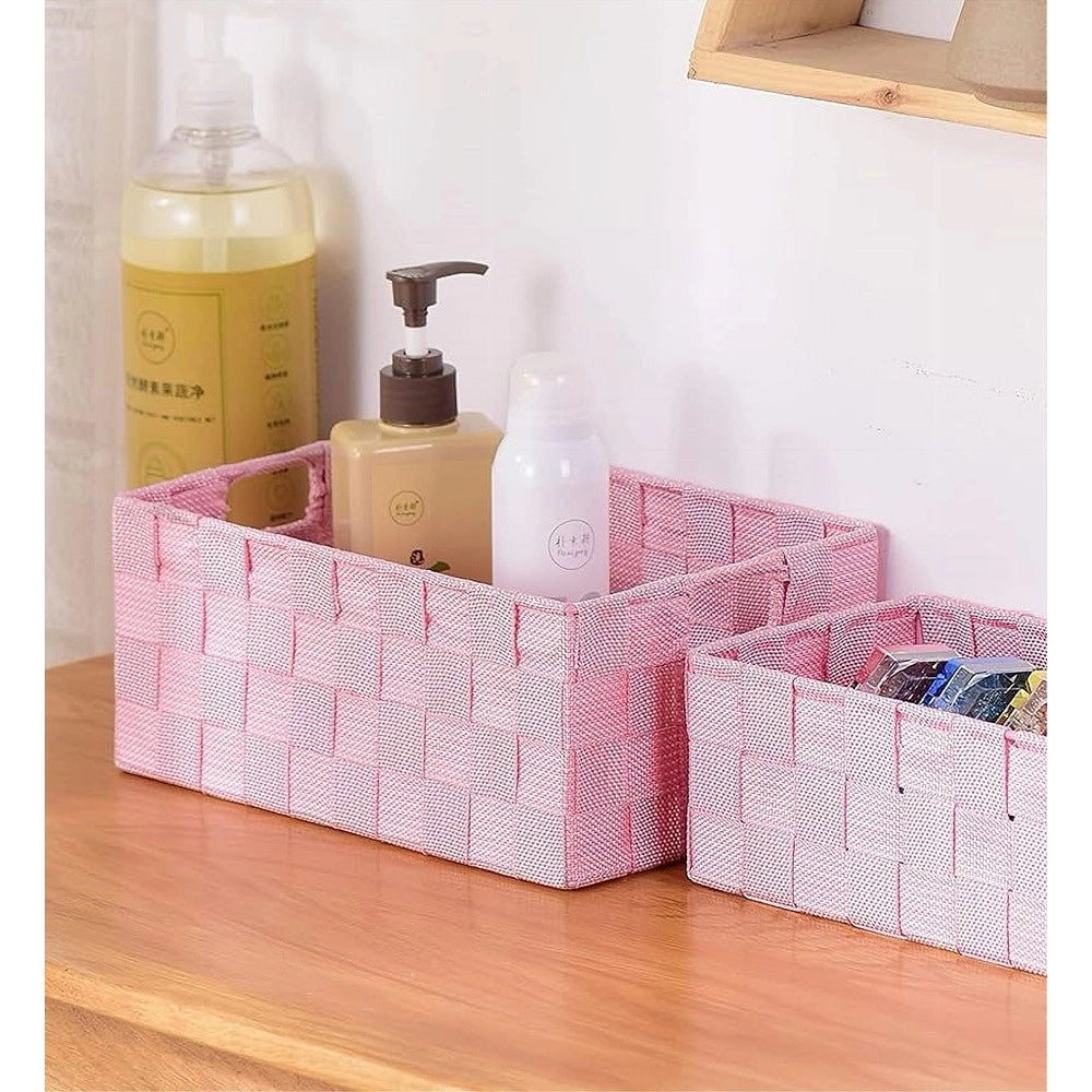Trade Shop - Set 21 Pezzi Box Scatola In Tessuto Portaoggetti Organizer Con Manici Rosa 79089 -
