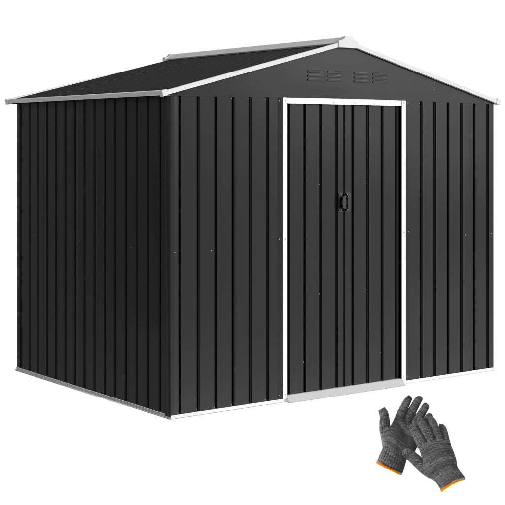 Casetta da Giardino 2.3x1.7 m in Acciaio con Prese d'Aria e Doppia Porta Scorrevole, Grigio Scuro