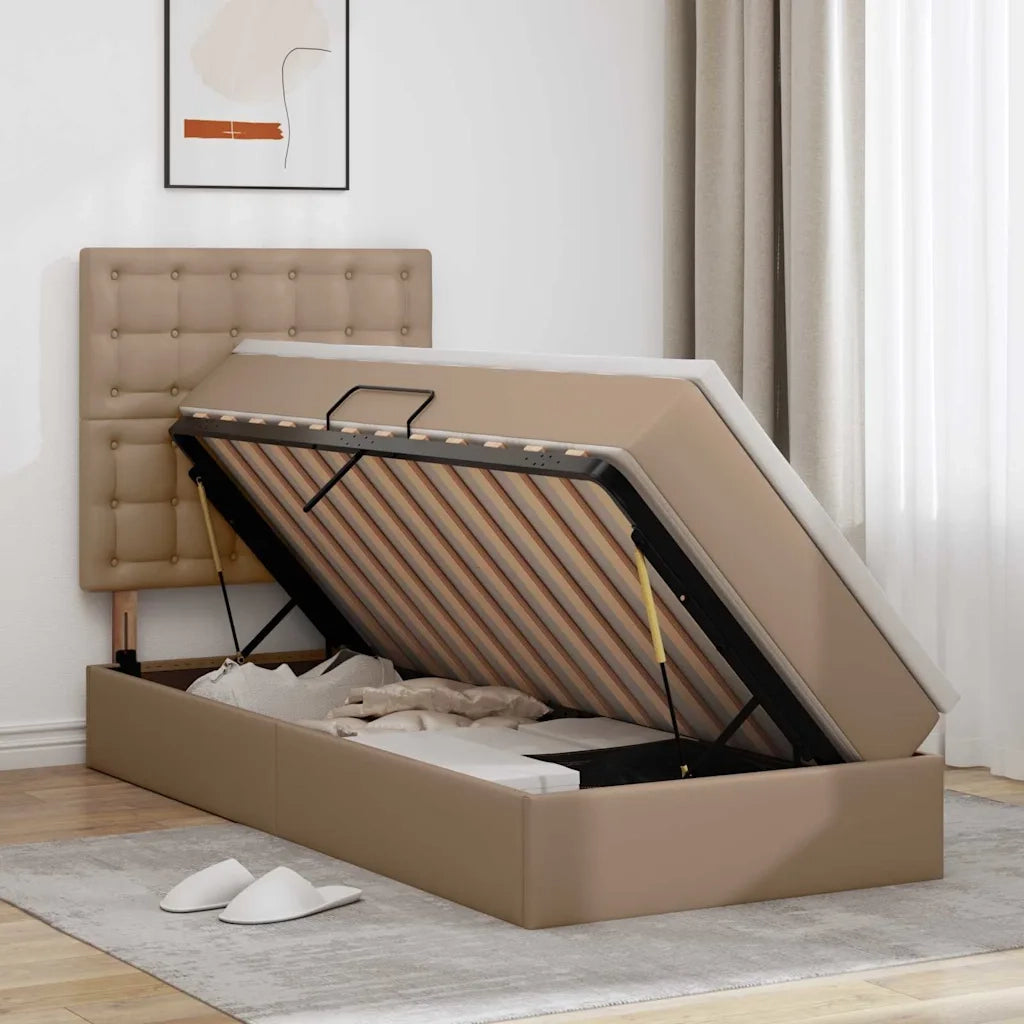 Letto con contenitore e LED con led Cappuccino 100 x 200 cm