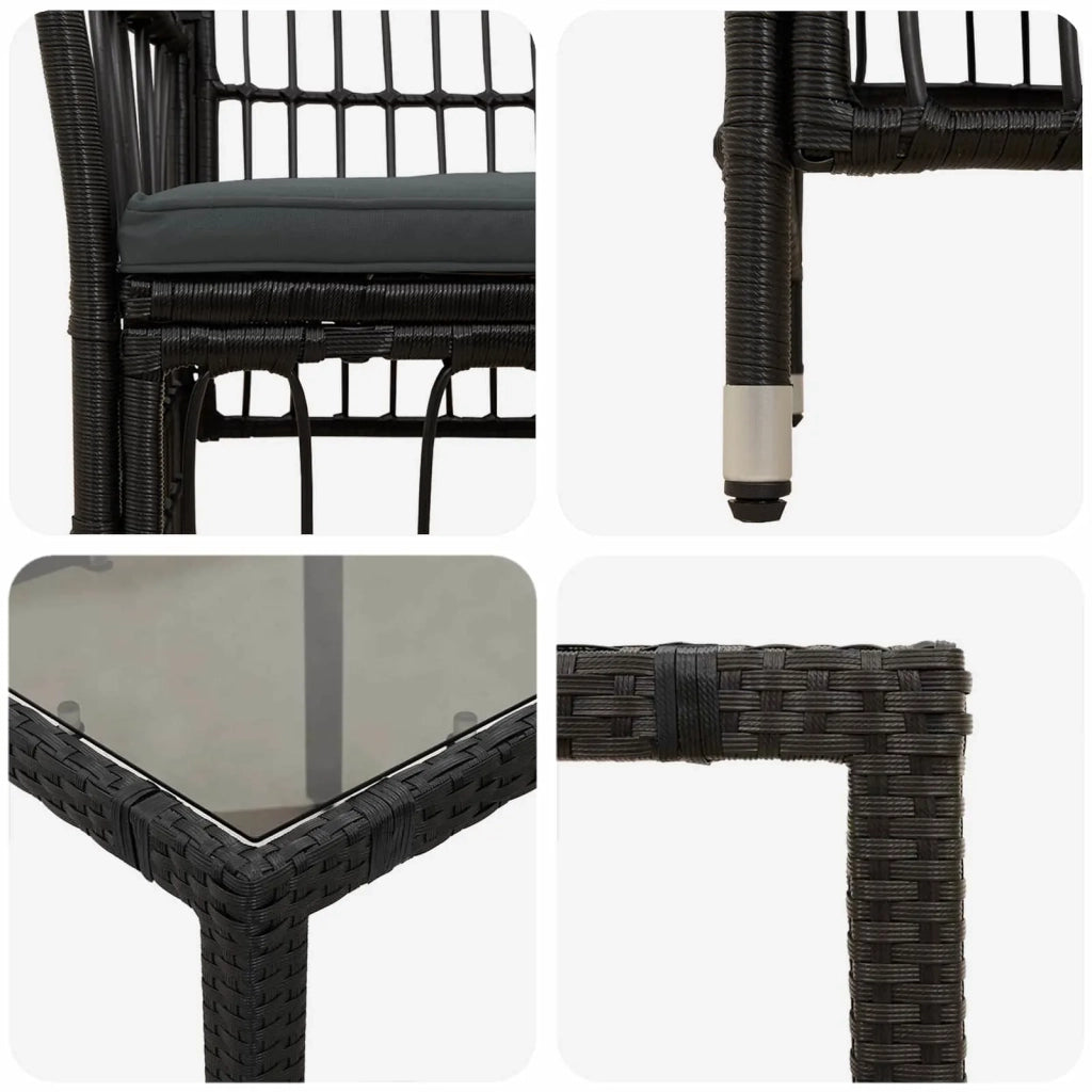Set da pranzo per esterni 7 pz Nero polyrattan 3448937