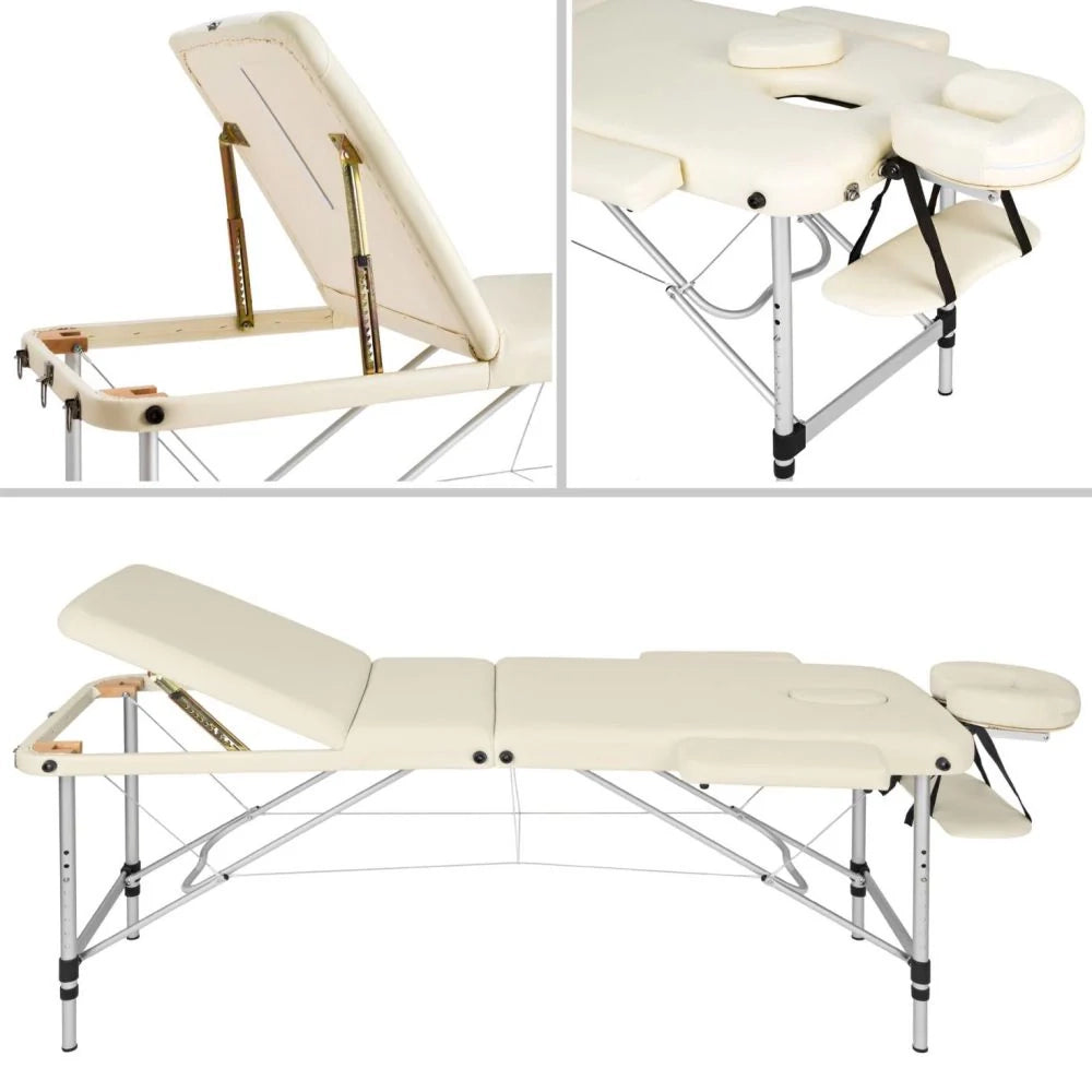 Lettino da massaggio portatile pieghevole in alluminio a 3 sezioni + telo beige 2008139