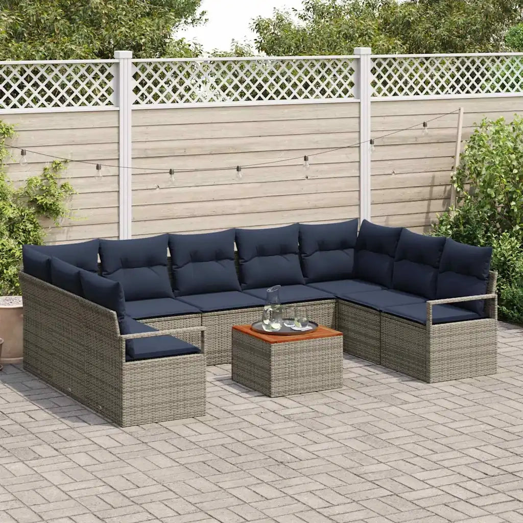 Set Divano da Giardino con cuscino 10 pcs Grigio polyrattan 3347752