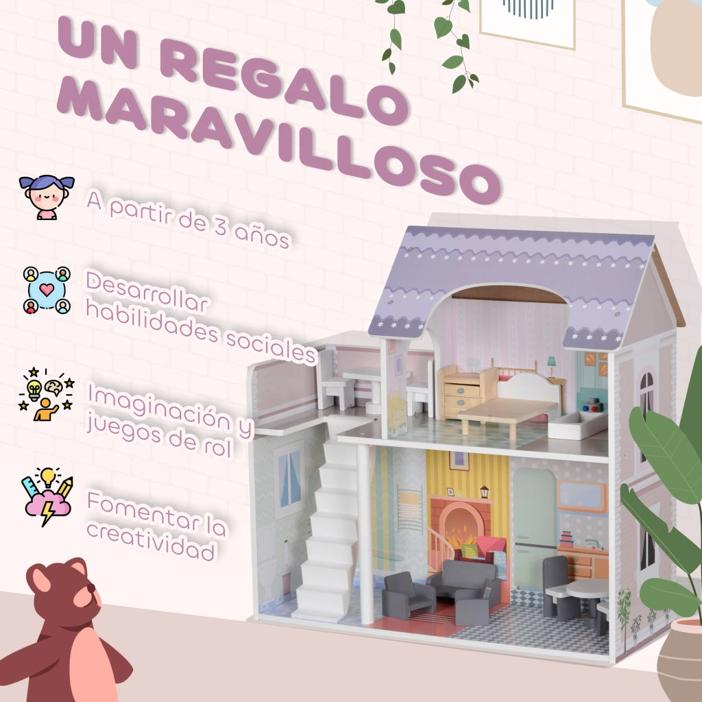 Casetta per Bambini con Balcone 2 Piani e Mobili ¨C Minimal ¨C Multicolore