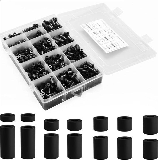 Assortimento di sostegni nylon a forma rotonda per distanza - kit di sostegni a distanza in nero - holder per viti elettriche