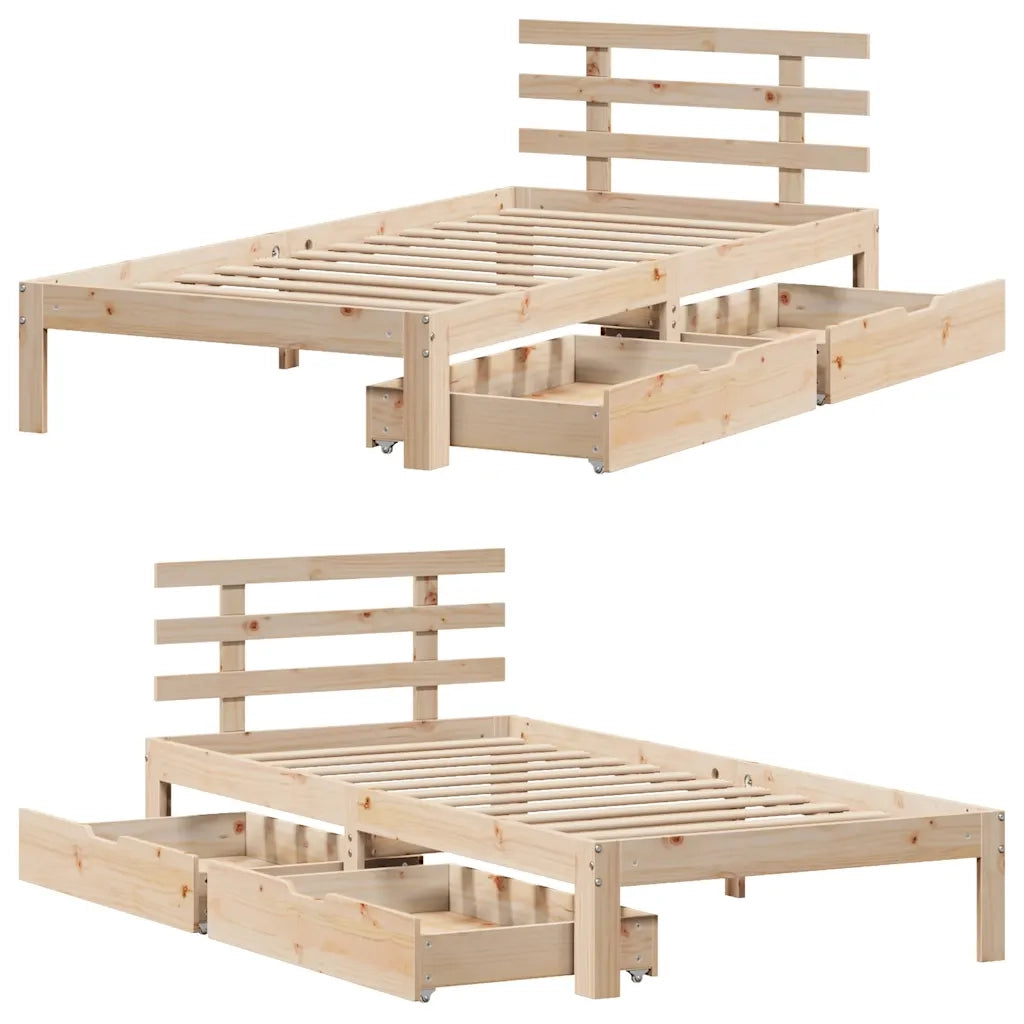 Giroletto con Cassetti-Struttura Letto con contenitore 100x200 cm Legno Massello di Pino 663972