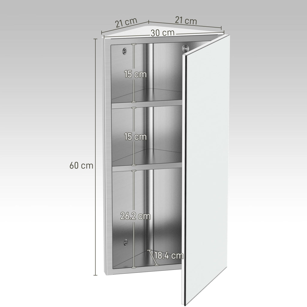 Armadietto Angolare Bagno con Specchio e Ripiani ¨C Zephmum ¨C Bianco 60x30x18.4cm