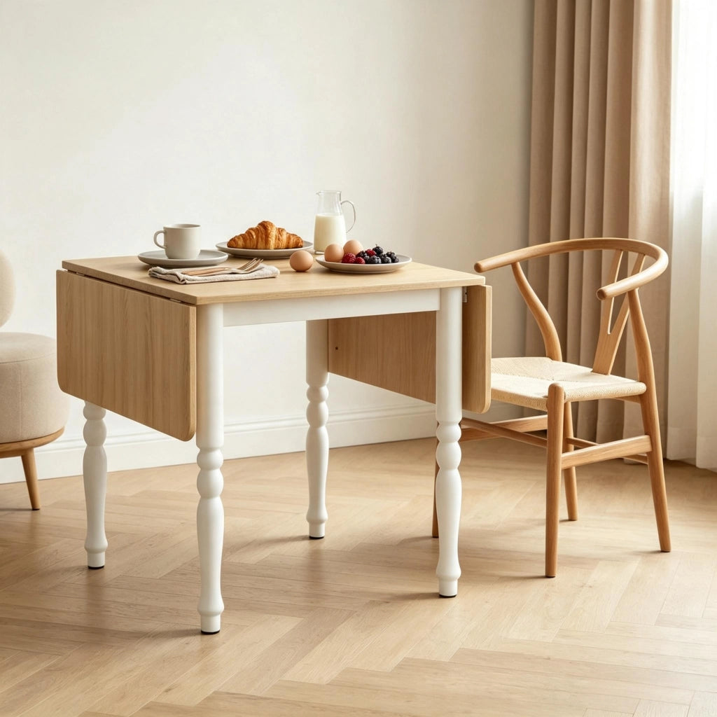 Tavolo da pranzo pieghevole per 2-6 persone, allungabile da 74 a 134 cm, tavolo da cucina con 2 sezioni allungabili, gambe in acciaio, piano in legno