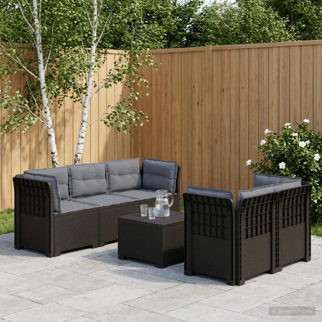 Divano da Giardino 5 Posti con Cuscini Stile Rattan PP 3443909