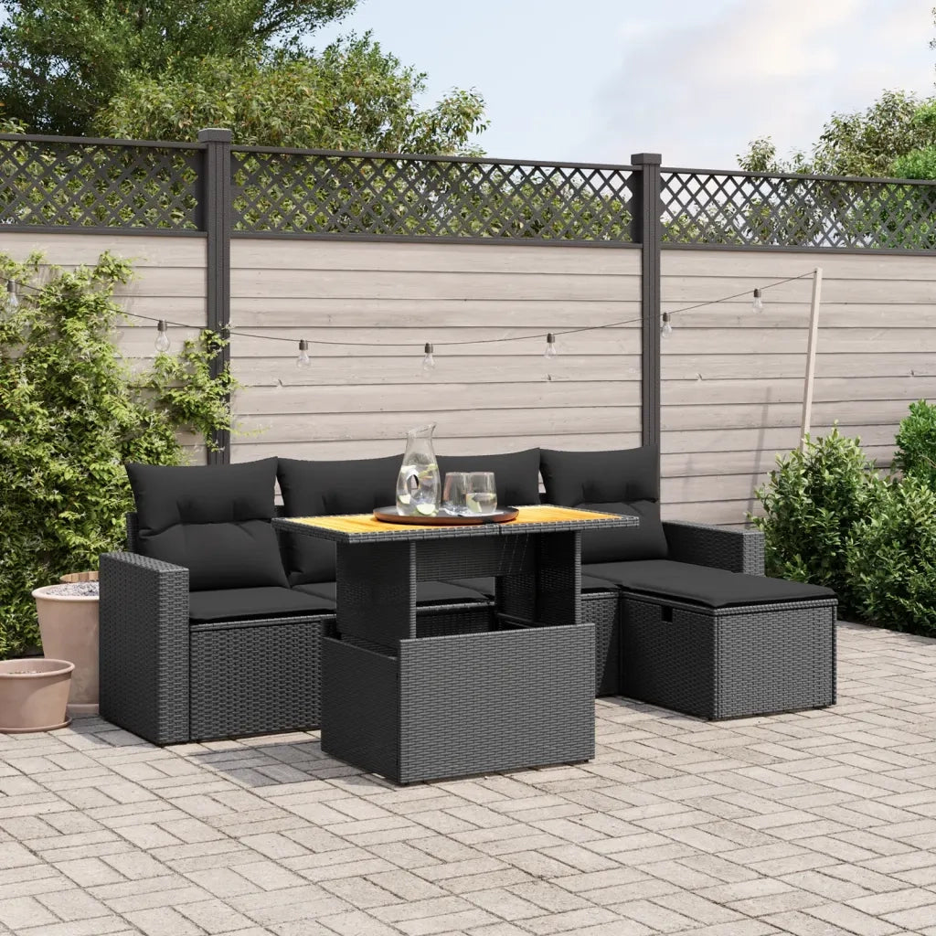 Set Divano da Giardino 6 pz con Cuscini Nero in Polyrattan 3275582