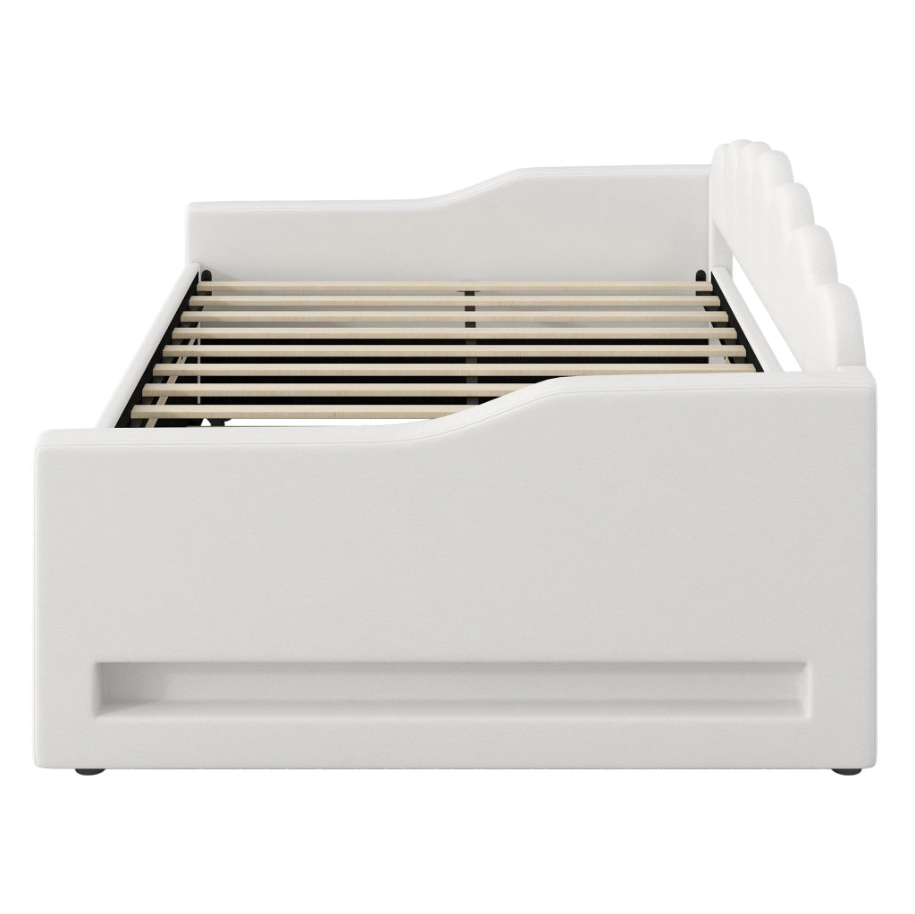 Divano letto imbottito 140x200 cm con LED e letto estraibile; beige