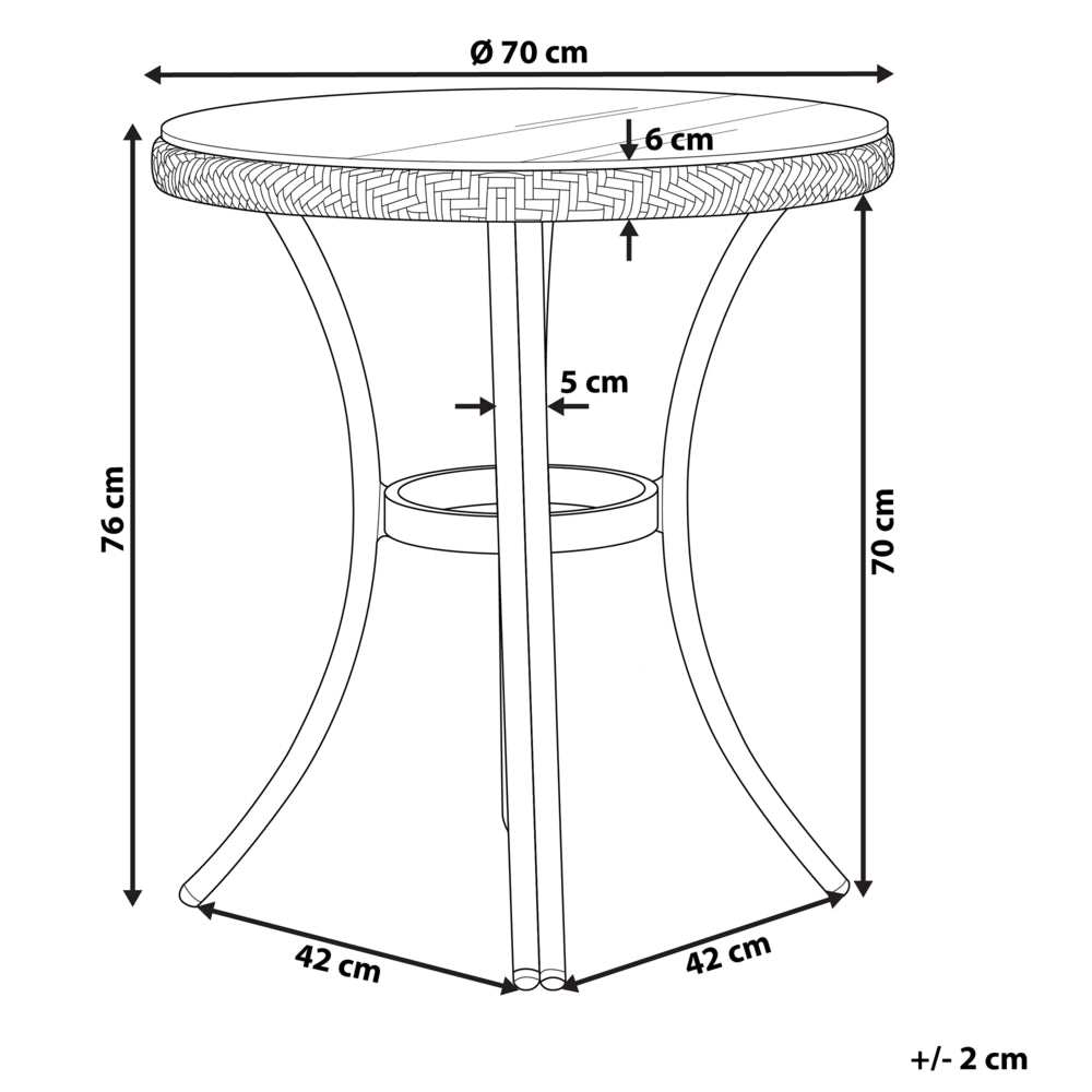 Tavolo da giardino Piano in rattan sintetico Bianco e Nero ø 70 cm Struttura in Vetro e Alluminio