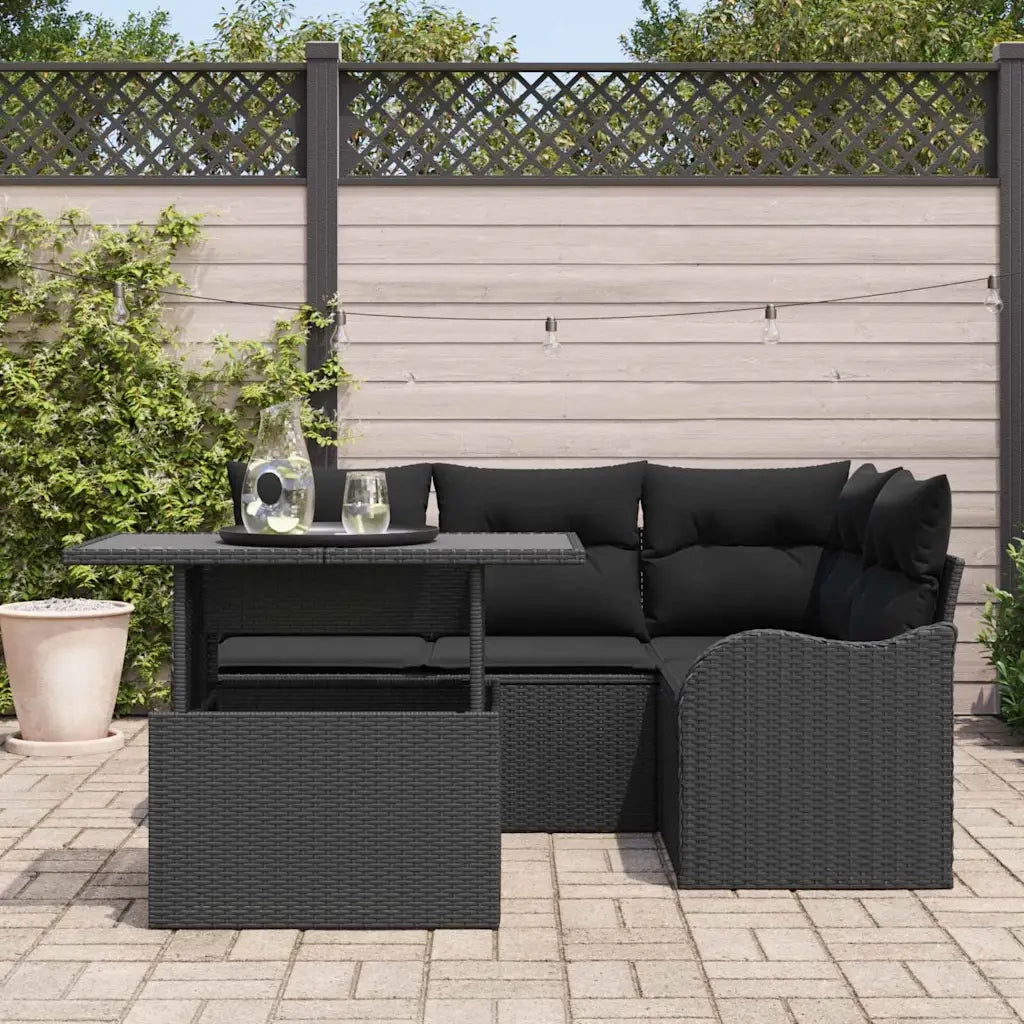 Set Divano da Giardino 5 pcs Nero Rattan in Polipropilene