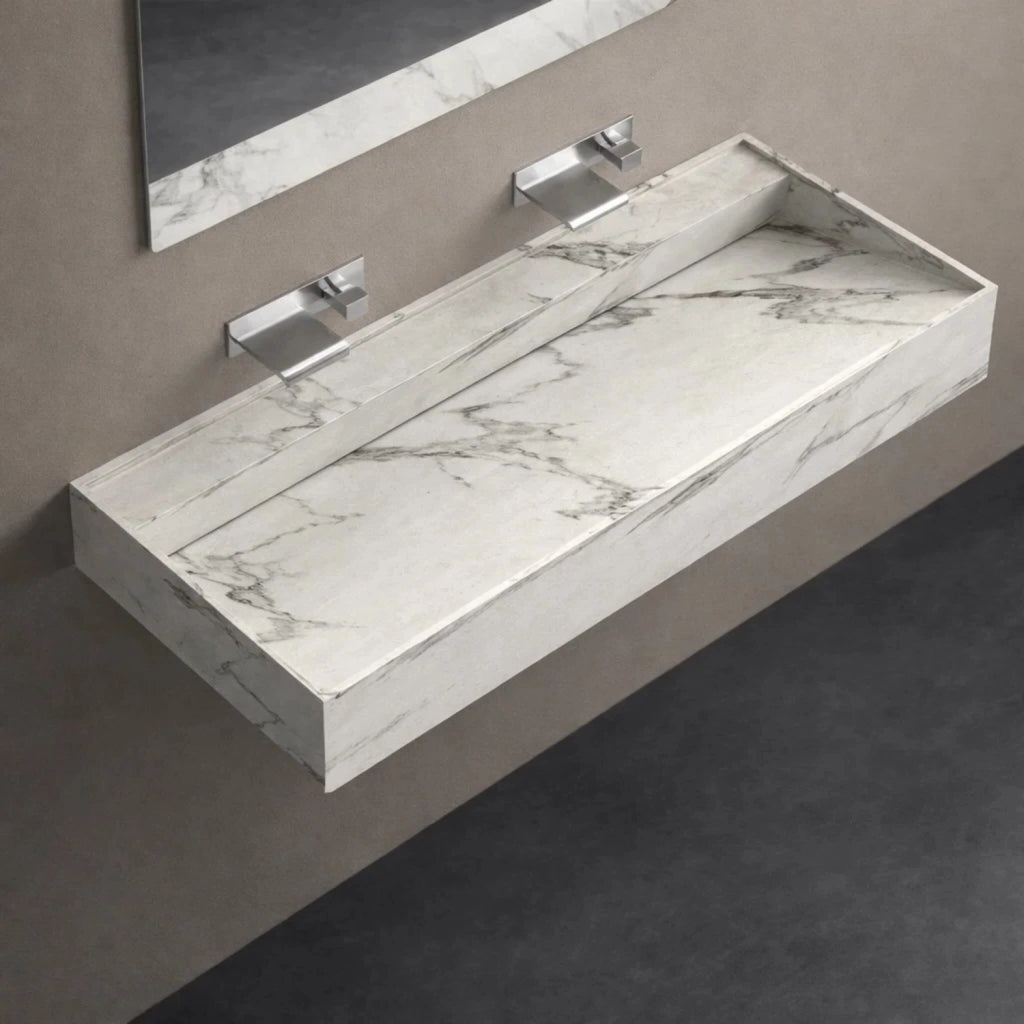 Lavabo consolle sospeso modello freya in artificial stone bianco venato *** finitura- bianco, confezione 1