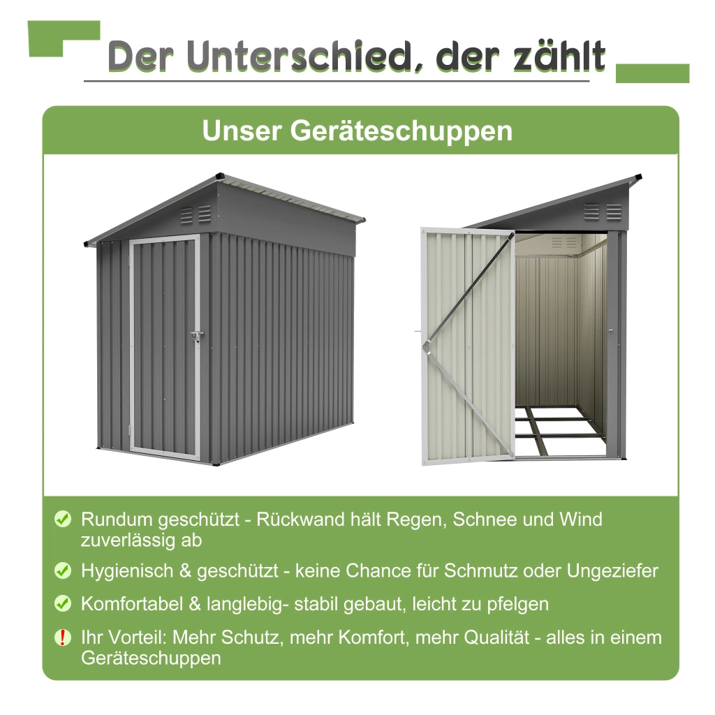 Capanno da giardino in metallo di 4'x8'; capanno di estensione con porta chiudibile a chiave e 2 bocchette; deposito attrezzi per giardino e patio; grigio